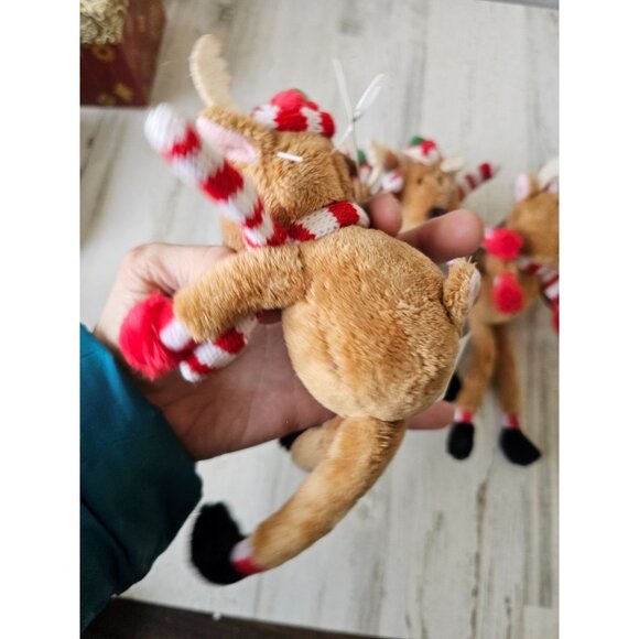 Hallmark plush reindeer bendable ornament Xmas decor vintage set - Picture 3 of 6